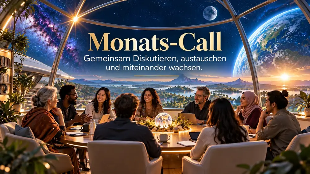Menschen sitzen im Kreis an einem runden Tisch und tauschen sich aus